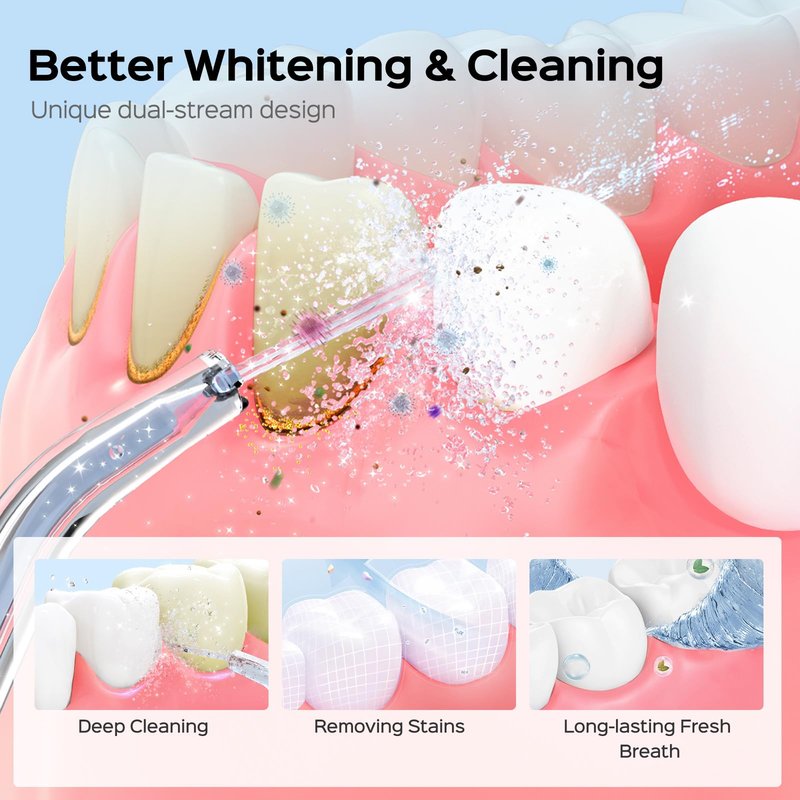 COSLUS Water Flosser Pick with Whitening Mint Flavor Refill Combo for Teeth, Braces, Gums Care - Easy to Use, Portable for Coffee Lovers & Travel, Rechargeable, BPA-Free, Black