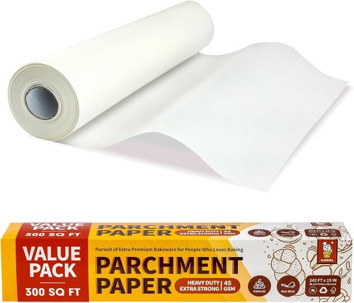 Katbite Parchment Paper Roll - 15in x 242ft Heavy Duty Baking Paper with Serrated Cutter | 300 Sq.Ft Value Pack