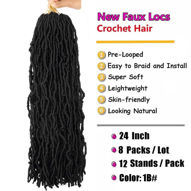 8 Packs Soft Locs Crochet Hair Pre Looped 24 Inch Faux Locs Crochet Braids for Butterfly Locs Synthetic Hair For Black Women (1B, 24 Inch (Pack of 8))