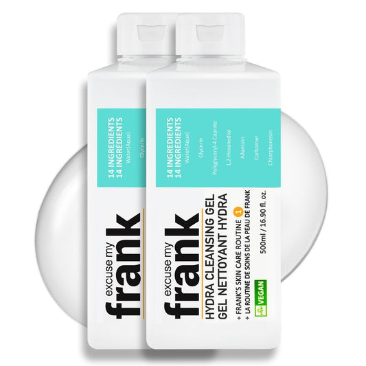 Excuse My Frank Hydra Cleansing Gel â Hydrating Facial Cleanser for Men & Women, Korean Skincare, Daily Face Wash for Sensitive Skin, Vegan & Cruelty-Free (2 Pack)