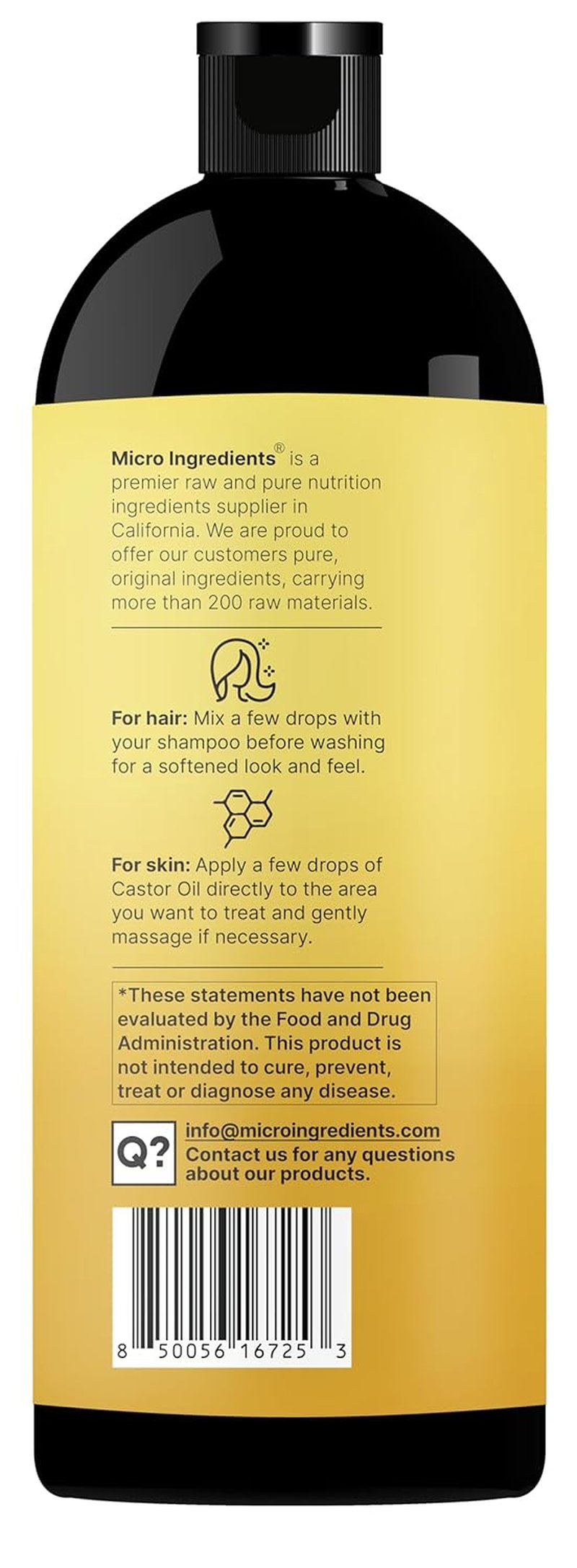 Organic Castor Oil - 100% Pure Cold-Pressed Carrier Oil for Hair, Skin & Eyelashes - 32 fl oz | USDA Certified, Non-GMO