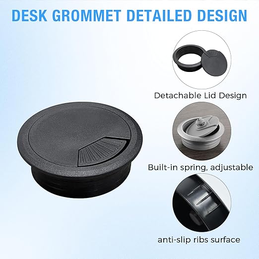 BOPOREAE Desk Grommet 2-3/8" (60 mm), Desk Cord Hole Cover, Cable Grommet ABS Plastic, Desk Hole Grommet for Office and Home Table Cable, Detachable Adjustable Cable Cord Organizer (White 2 Pcs)