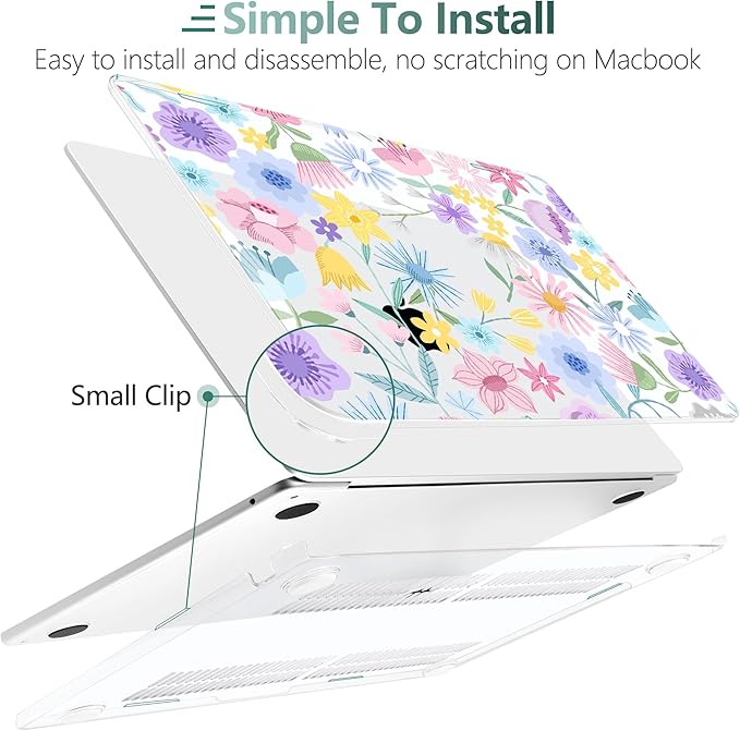 TWOLSKOO for MacBook Air 13 inch Case M5 2026 M4 2025 M3 M2 2024-2022 A3449 A3240 A3113 A2681, Plastic Hard Shell & Keyboard Cover & Type C for MacBook Air 13.6 inch Case, Spring Blooms