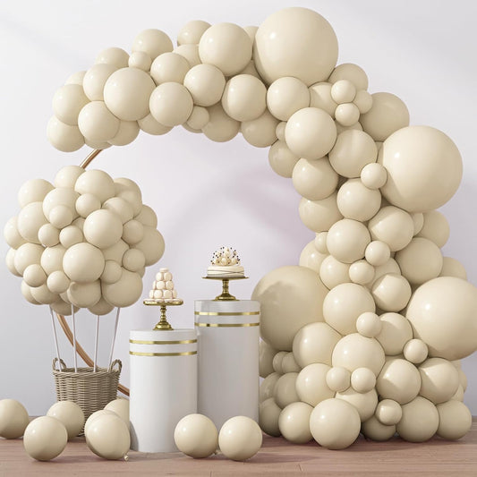 RUBFAC Sand White Cream Balloons - 129pcs Latex Balloon Garland Arch for Parties & Events | 5-18 Inches
