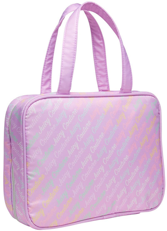 Juicy Couture Lavender Purple Makeup Bag Cosmetics Organizer Travel Essentials Weekender Pink Logo Print