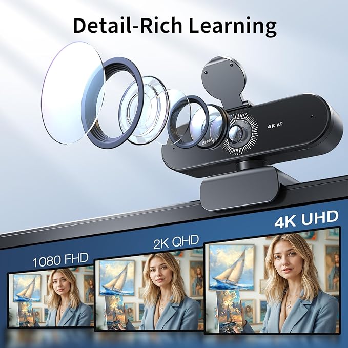 EMEET NOVA 4K Webcam for PC - Ultra 4K HD, PDAF Autofocus, Dual Omnidirectional Mics, 73° FOV, Auto Light Correction, USB-A, Privacy Cover, Ideal for High-End Business Meetings&Live Streaming