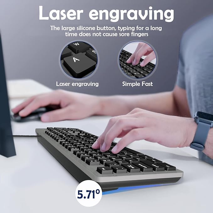 MIKUSO Wired Keyboard with Cover, 104 Keys Laser-Etched Non-Fade, 1.6m USB-A Cord, Spill-Resistant with dust-Proof Film, Full Size for Windows Mac PC Laptop, Office Home Business Programming