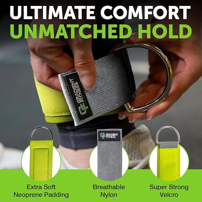 Gradient Fitness Ankle Straps (2 Pack) | Ankle Strap for Cable Machine, Ankle Bands for Working Out, Cable Ankle Strap, Cable Machine Attachment, Ankle Cable Attachments for Gym (Grey|Green)