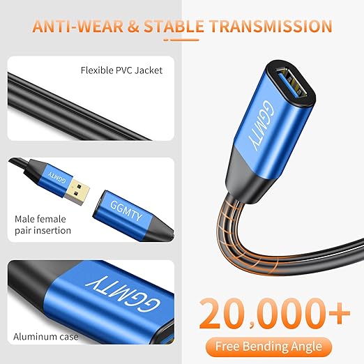 GGMTY USB 2.0 Type A Male to A Female Active Repeater Extension Cable 100 ft, High Speed 480 Mbps
