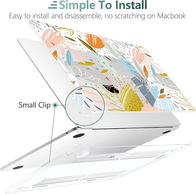TWOLSKOO for M2 MacBook Air 13.6 Inch Case 2022 A2681 with Touch ID, Plastic Hard Shell Cover Screen Protector & Keyboard Trackpad Film 13 2022, Doodle Floral, (A2681 M2)