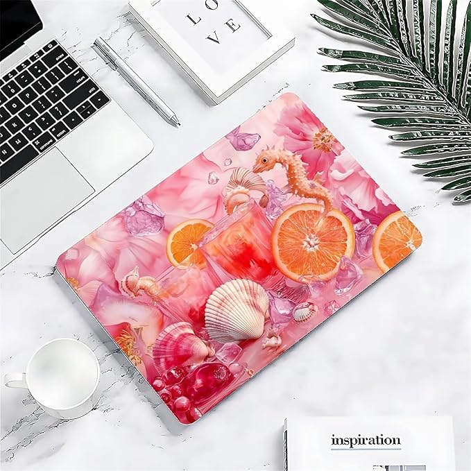 COTAIL Compatible with MacBook Air 13.3 13.6 Inch Case 2022 2021 2020 2019 Plastic Hard Shell Case Cover,13.3 Air (A1932/A2179/A2337), Pink Floral with Sea Shells