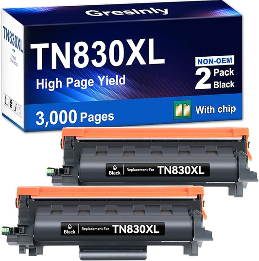 Remanufactured TN830XL TN830 Toner Cartridge Printer Compatible Replacement for Brother TN830XL TN-830 Black for HL-L2460DW DCP-L2640DW HL-L2405W L2400D L2480DW MFC-L2820DW TN830XL Toner,2P