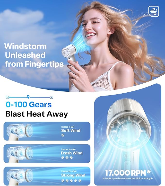 TORRAS COOLiFY iva Handheld Fan with Ice Cooler, [Chill by 50°F], 0-100 Adjustable Speed, Super Mini Powerful Portable Fan 4900mAh Rechargeable, Hand Fans for Travel Essentials,Mothers Day Gifts,Ivory