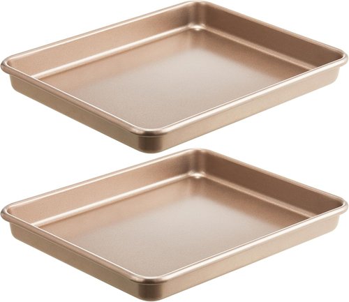 HONGBAKE Non-Stick Toaster Oven Pans - 2 Pack 11 x 9 Inch Heavy-Duty Baking Sheets | Easy to Clean, Gold