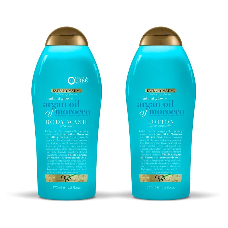 OGX Radiant Glow Argan Oil Body Wash & Lotion Set | Extra Hydrating for Dry Skin