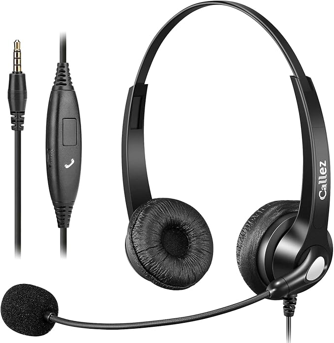 Callez 3.5mm Headset with Microphone Noise Cancelling for Cell Phone PC Laptop, Stereo Computer Headphones for iPhone Android Call Center Office Skype, in-line Control, Clear Chat