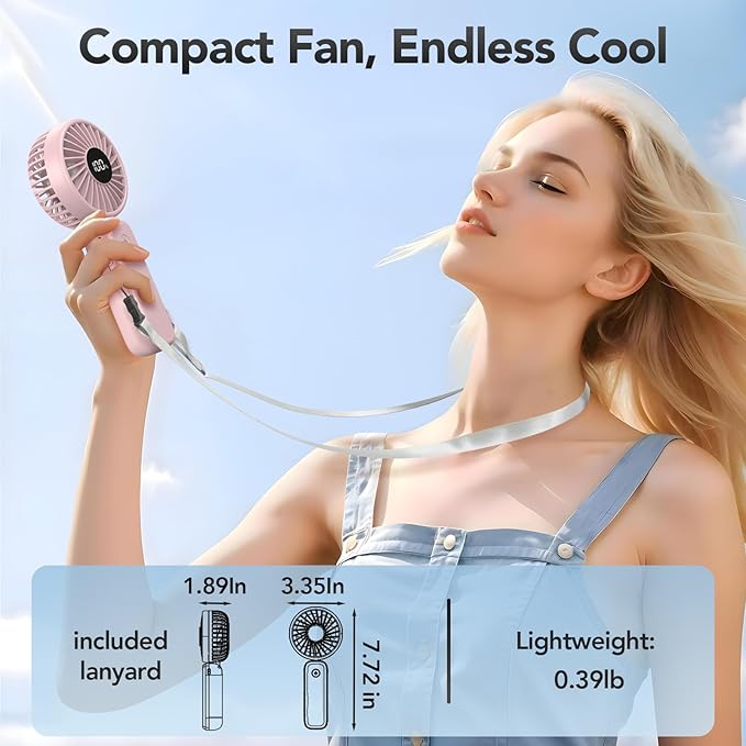 PANERGY Handheld Fan Foldable, 5000mAh Rechargeable Hand Fans with Powerful Cooling, 4 Speeds, LED Display, Portable Fan for Travel,Concerts,Makeup,Lash,Outdoor Events,Gifts Women