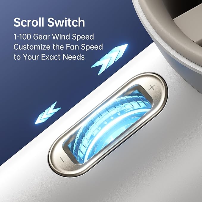 JISULIFE Handheld Fan Pro1S - Next-Gen Airflow: Up to 12h Runtime, Pearlescent ABS - Elegant Strength, 1-100 Speed Scroll Wheel, 3600mAh-Portable Fan for Travel, Gifts for Women Men(Cloud White)