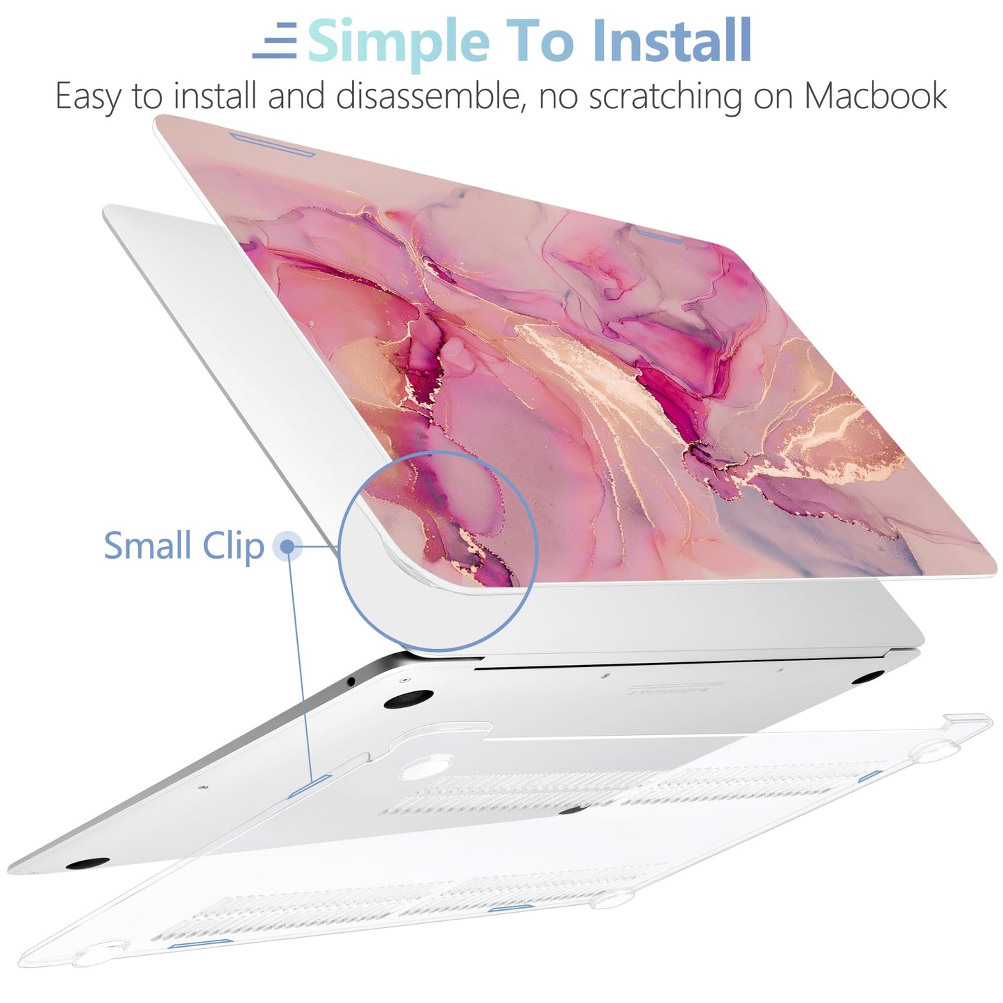 MEEgoodo for MacBook Air 13.3 inch Case 2021 2020 2019 2018 A2337 M1 A2179 A1932,Clear Case for MacBook Air M1,Laptop Shell with Keyboard Webcam Cover&Trackpad Film&Type C Adapter,Gold Splashes Marble
