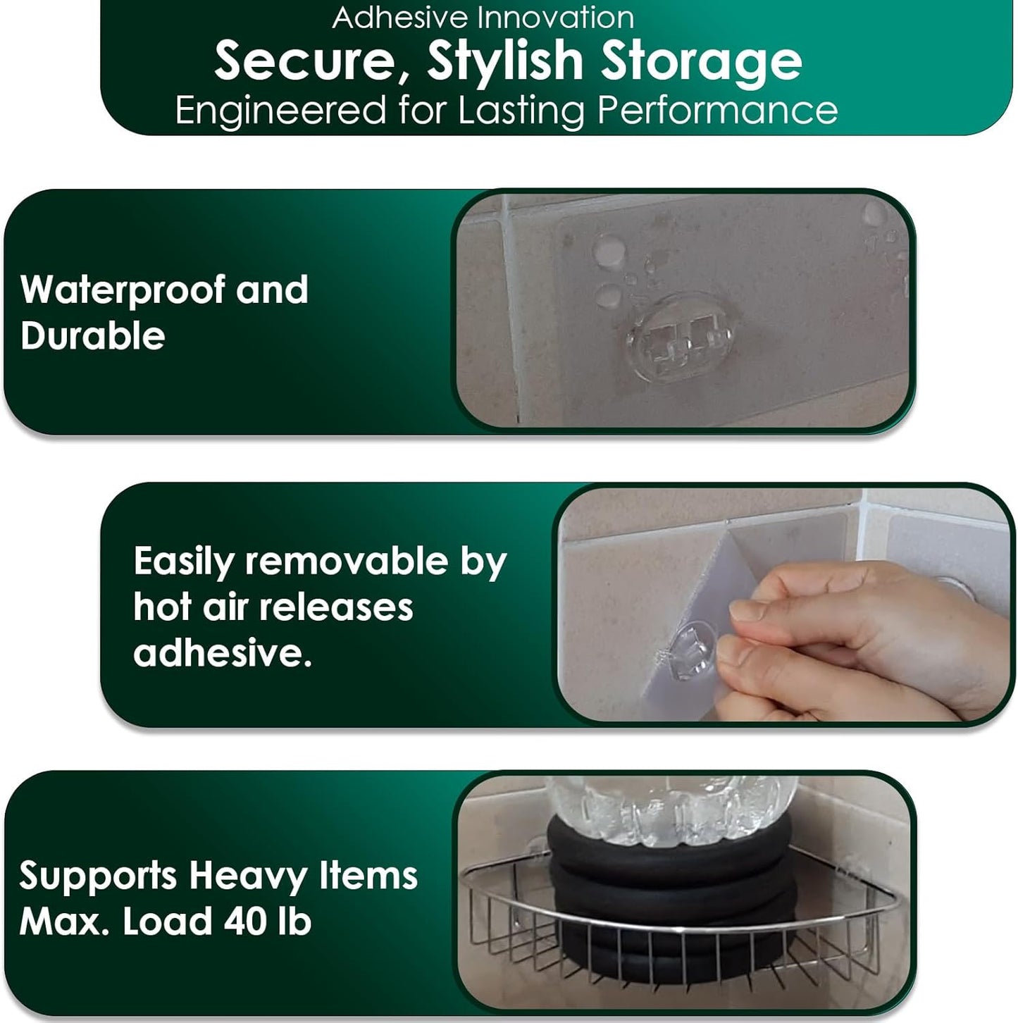 Shower Caddy Adhesive Replacement Stickers Sticker Shelf Basket Strips Suction Hooks Large Strong Hook for Bathroom Storage Corner Transparent Shelves Wall Mount 2 Hooks 6 1/2"