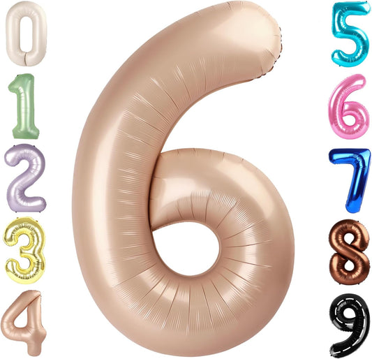 Number 6 Balloon - 40 Inch Light Brown Birthday Decoration for Boys & Girls | Perfect for 6th Birthday Celebrations