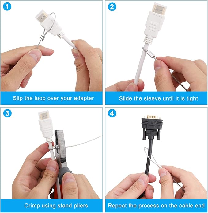 Ciyebst Cable Tethers 15 Pack with Crimping Tool (12 Inches, White), Adjustable Security Cable Look, Universal DIY Adapter Tethering Ties Kit for Computer Cord, Pre-Assembled, Tamper-Resistant