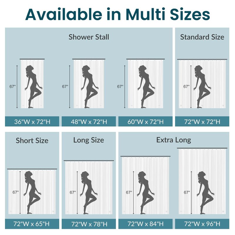 Titanker Short Shower Curtain Liner 72x65, Clear PEVA Shower Liner Lightweight Waterproof Shower Curtains for Bathroom with Magnets and Rustproof Grommet Holes