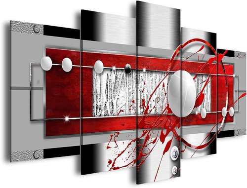 AWLXPHY Abstract Canvas Wall Art - Modern Red, Black & Grey 5-Piece Framed Set | 60" x 30" HD Print for Living Room Decor