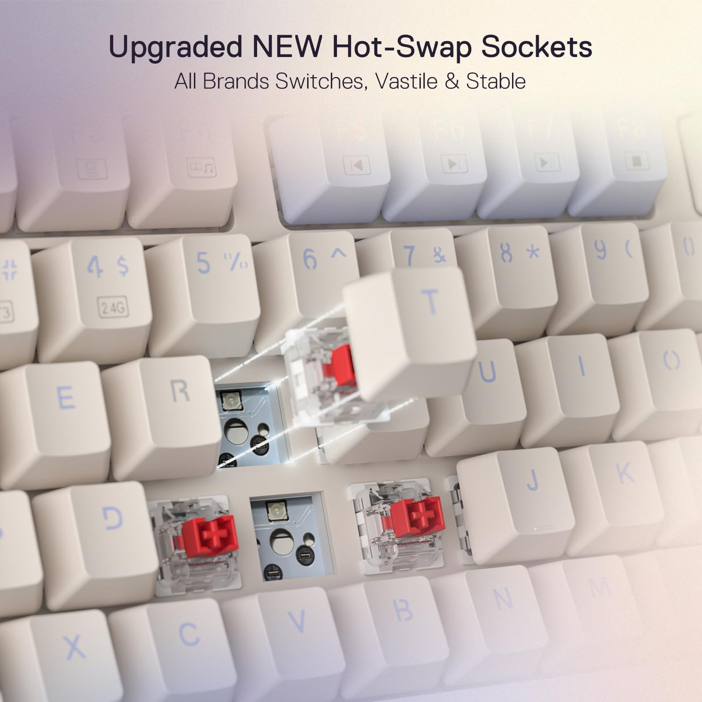Redragon K673 PRO 75% Wireless Gasket RGB Gaming Keyboard, 3-Modes 81 Keys Compact Mechanical Keyboard w/Hot-Swap Socket, Dedicated Knob Control & Sound Absorbing Pads, Linear Red Switch