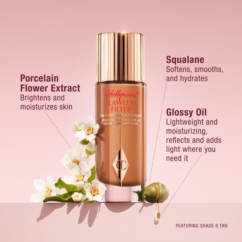 Charlotte Tilbury Hollywood Flawless Filter - Multi‑Use Makeup Primer, Complexion Booster & Illuminating Liquid Highlighter with Sheer Coverage - Smooths & Blurs Skin - 4 Medium