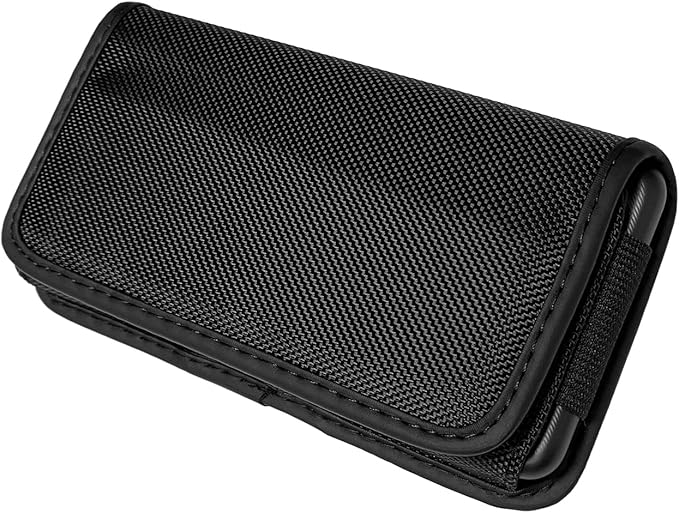 CELZEN Nylon Cell Phone Holster for Cricket Vision Plus, Icon 2, Influence, Google Pixel 5a, 6, 6a, LG Harmony 4 G7 G8 K40 K22 - Horizontal Case Canvas Waist Carrying Pouch with Belt Clip/Loops, Black