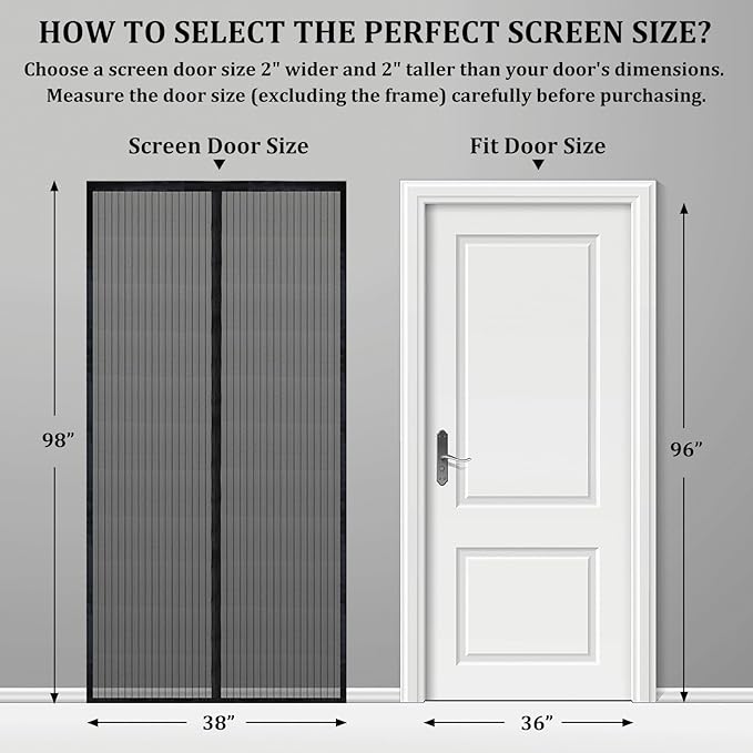Amzjjle Magnetic Screen Door - Self Sealing, Heavy Duty, Hands Free Mesh Partition Keeps Bugs Out Let Breeze in- Pet and Kid Friendly - Keep Open Feature (Black, Fit Door Size 36 x 96 Inch)