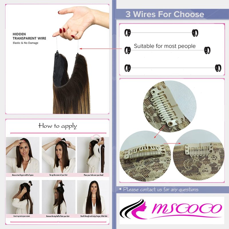 14 Inch Hair Extensions - Light Blonde to 613 Blonde Straight Human Hair With Transparent Fish Line Invisible Hairpiece - Hidden Wire