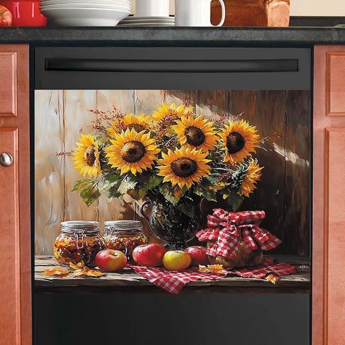 Sunflower Apples Magnet Dishwasher Cover Decorative Farmhouse Kitchen Vintage Dishwasher Covers for The Front Dishwasher Door Magnet 23" x 17" Magnetic