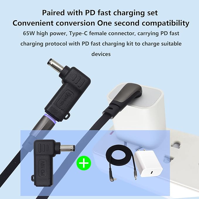 HCFeng 90W PD Type C to DC5521 Power Converter USB C to DC 5521 Laptop Charging Adapter 19V 4A Type C Female to DC 5.5 x 2.1mm Male Power Adapter for Studio and Travel [PD-5521]
