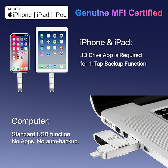 True Capacity 256GB MFi Certified iPhone Photo Stick, 3-in-1 Flash Drive