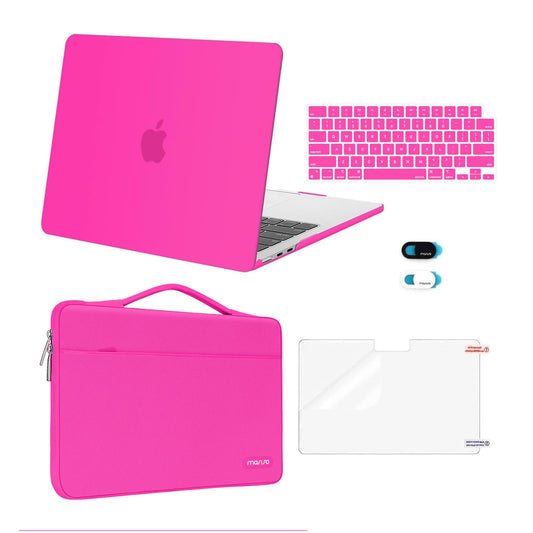 MOSISO Compatible with MacBook Air 13 inch Case M5 2026 M4 2025 M3 M2 2024-2022 A3449 A3240 A3113 A2681,Hard Shell&Sleeve Bag&Keyboard Skin&Webcam Cover&ScreenFilm for MacBook Air 13.6, Bright Rose