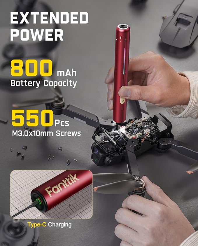 Fanttik E2 Ultra Electric Screwdriver, 0.6N.m Mini Screwdriver Set, 50 Magnetic Bits, 5/32'' Precision Screwdriver for Laptop, PC, Phone, 3D Printer, RC Cars, Electronics Repair Tools for Dad (Red)