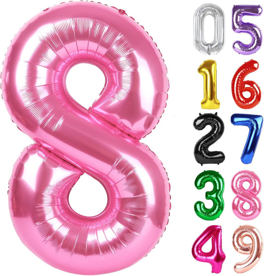 Pink Number 8 Balloon - 40 Inch Giant Foil Balloon for 8th Birthday Party Decorations