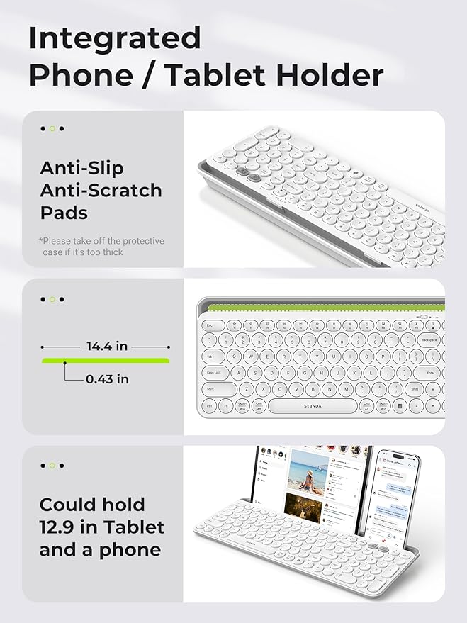 seenda Bluetooth Keyboard and Mouse for iPad, CTU-301 Wireless Multi-Device Connection Bluetooth+2.4G Keyboard Mouse Combo with Tablet Holder for iPad/MacBook/Windows, iOS/Android/Phone, White