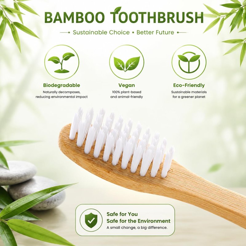 B Rush® 72Pack Bamboo Prepasted Toothbrush, Individually Wrapped Mini Travel Toothbrush with Pre-Pasted Mint Gel, Biodegradable Eco-Friendly Disposable Toothbrushes Travel Set for Adults & Kids