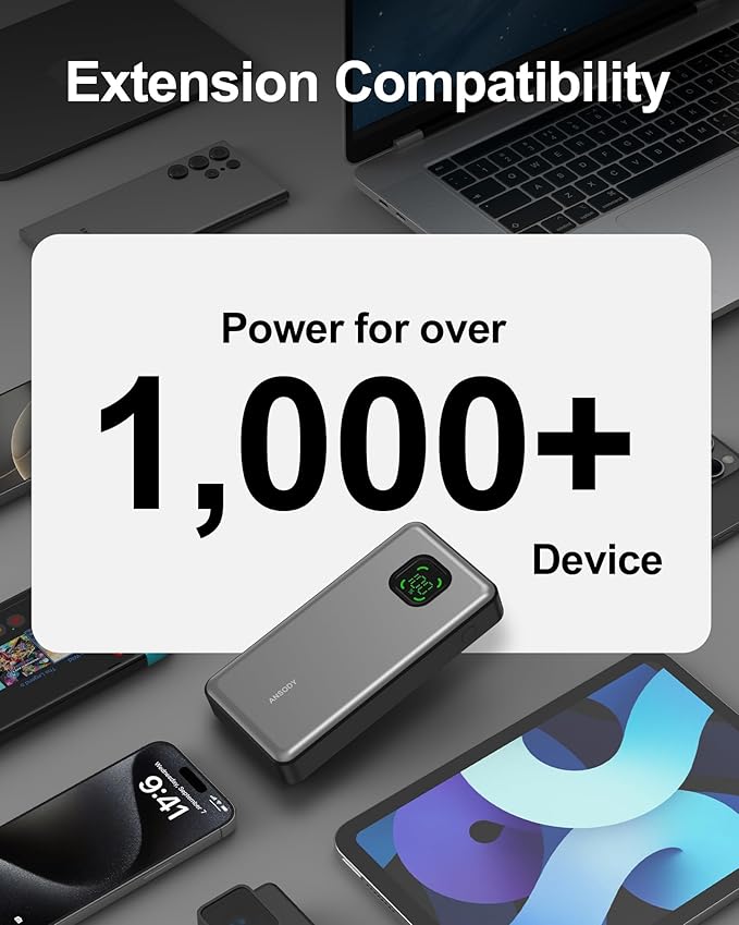 Ansody 65W Power Bank, 25000mAh Laptop Portable Charger, 100W Total Fast Charging Battery Pack for MacBook Dell XPS iPad Tablet Steam Deck iPhone 17-12 Series Samsung Switch and More Silver