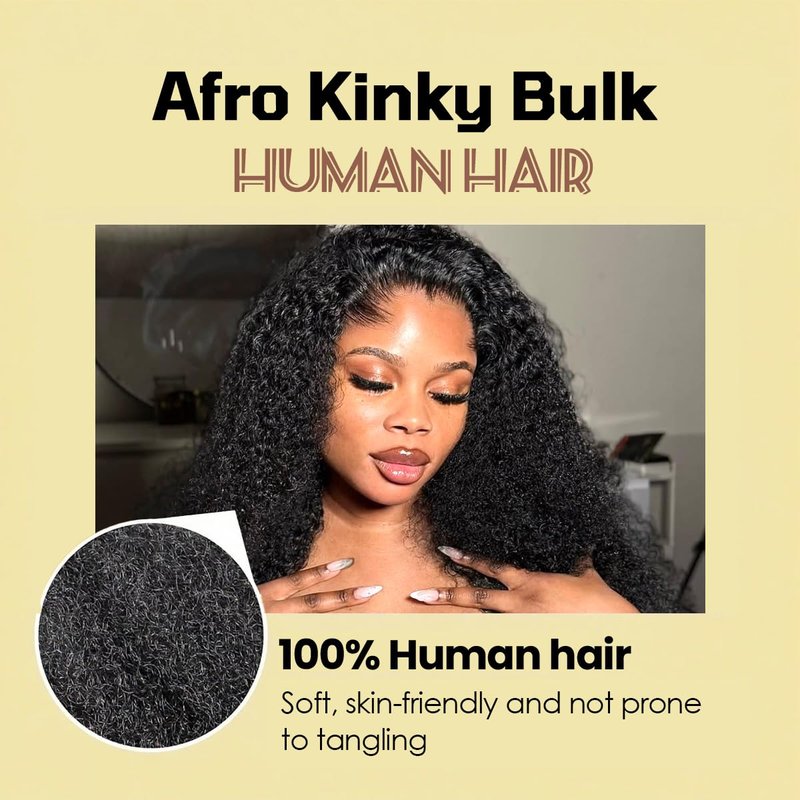 Afro Kinkys Bulk Human Hair for kinky curly Twist Human Braiding Hair For Micro Locs Extensions marley natural Black Color 10 inches 70g/pack (Nature Black, 10 Inch)