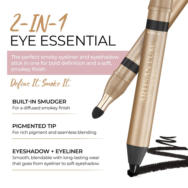 Artisan L'uxe Beauty Velvet Jumbo Black Eyeliner with Free Sharpener | Blendable Makeup for Smokey Eyes - Waterproof Smudge Proof Pencil Eyeliner, Built-in Smudger & Long Lasting