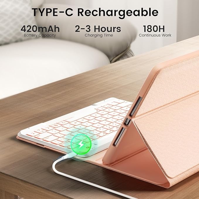 OPAKIT Keyboard Case for iPad Air 11-inch M2/Air 5th 4th Generation, 7-Color Backlit Detachable Keyboard Case with Pencil Holder for iPad Air 11" 2024 /Air 5 2022/Air 4 2020/Pro 11 1st, Rose Gold