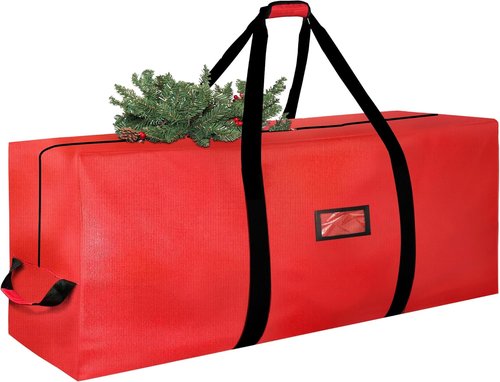 Christmas Tree Storage Bag - 9FT Heavy Duty Waterproof Bag with Dual Zippers & Reinforced Handles | Red