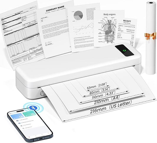 TATTMUSE Portable Thermal Printer, Bluetooth Printers Wireless for Travel Home Use, Mini Compact Printer
