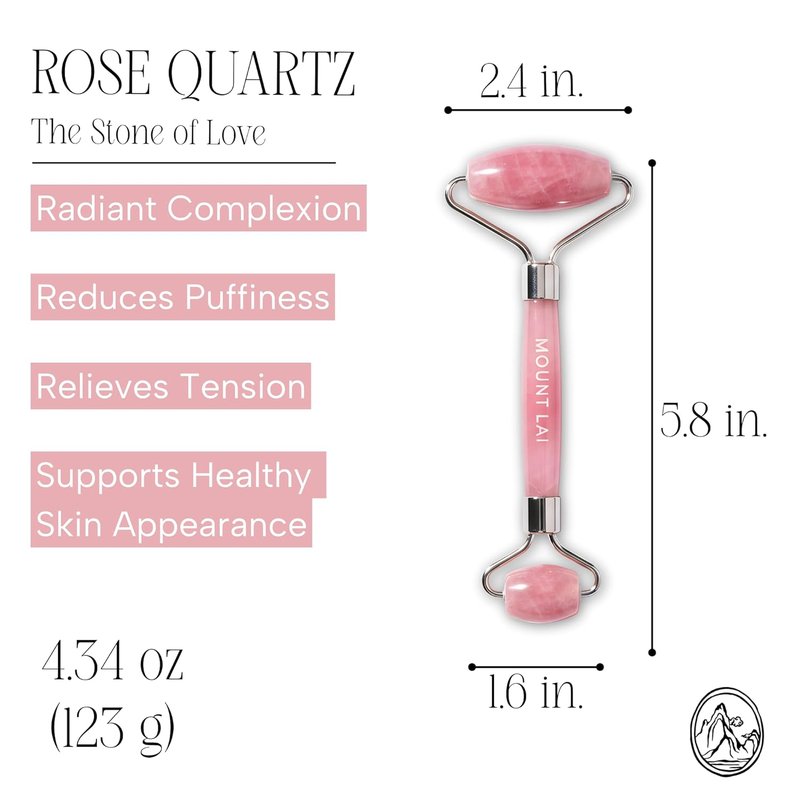 De-Puffing Rose Quartz Facial Roller - Anti-Aging Face Massager for Soothing & Radiant Skin | Certified Rose Quartz Tool
