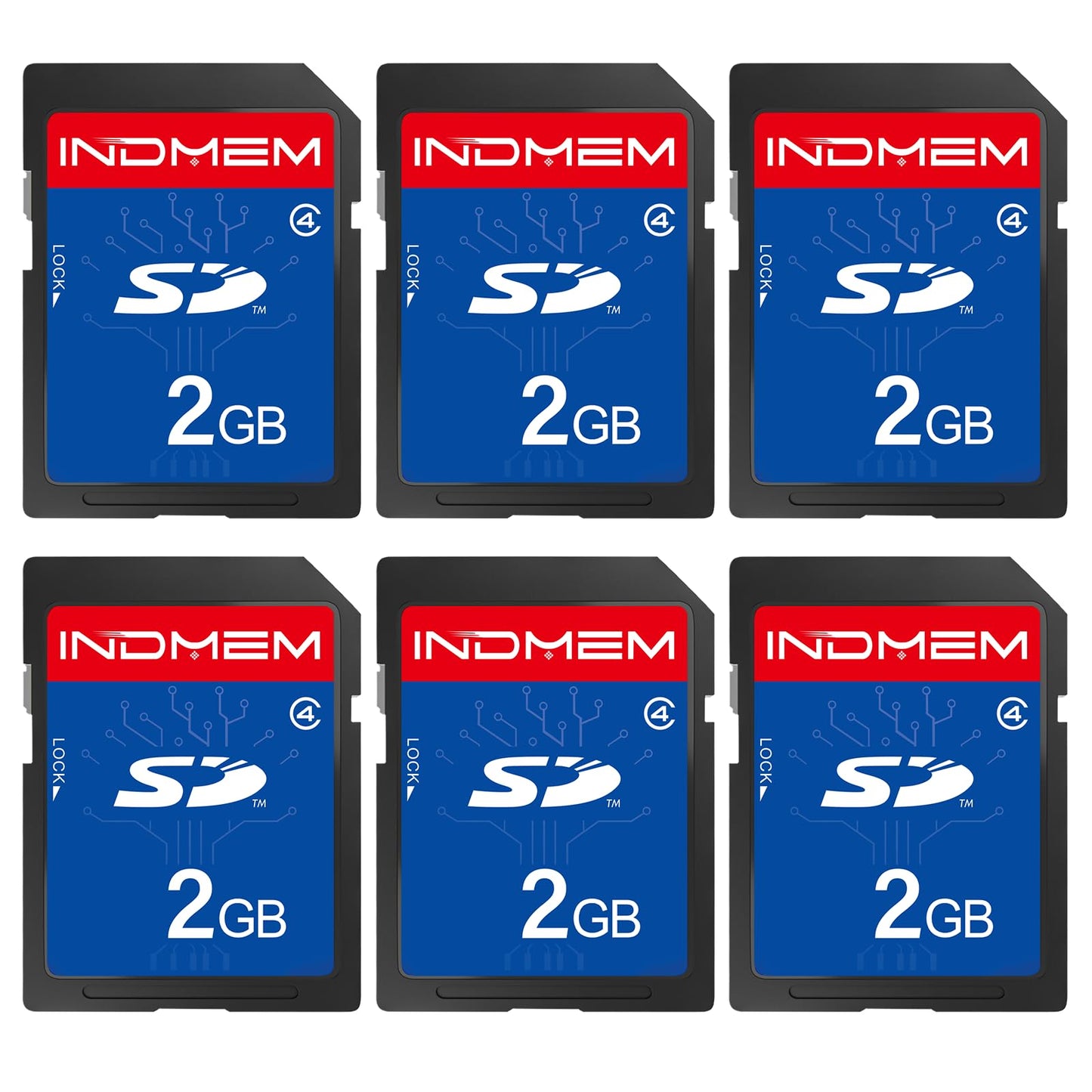 INDMEM SD Card 2GB, 6 Packs Class 4 2GB Flash Memory Card MLC Standard Secure Digital Cards Camera Card