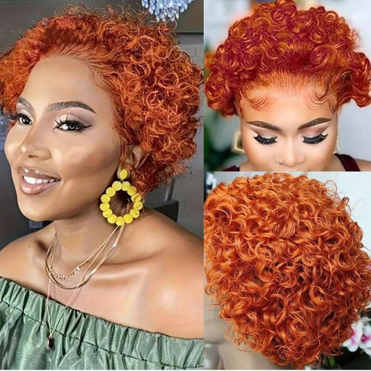 Pixie Cut Wig Human Hair 8 Inch Chocolate Brown Human Hair Wigs For Black Women Short Curly Glueless Wigs Human Hair Pre Plucked Pre Cut 4x4 Lace Closure Wear and Go Glueless Wigs (Brown, 8 inche)